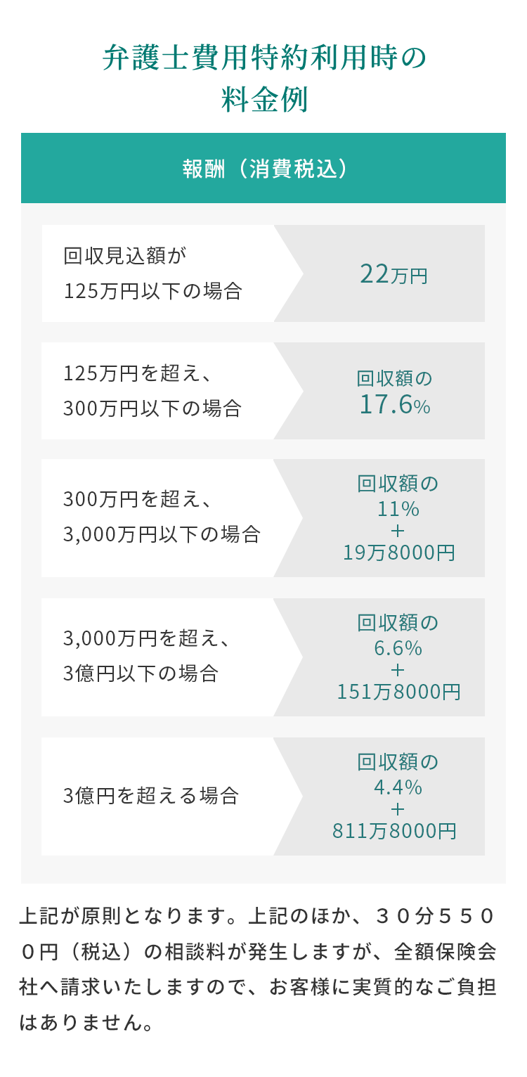 弁護士費用特約利用時の報酬額例